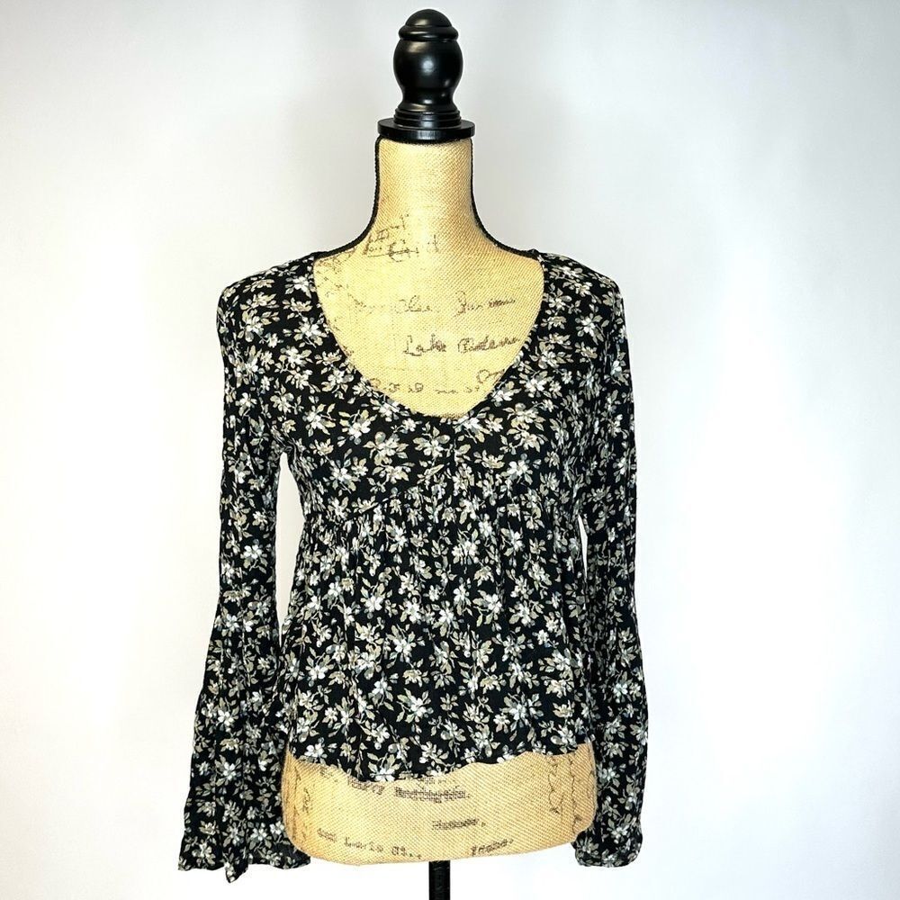 Denim & Supply Ralph Lauren Womens Bell Sleeve Crop Top Size S Ditsy Floral Boho
